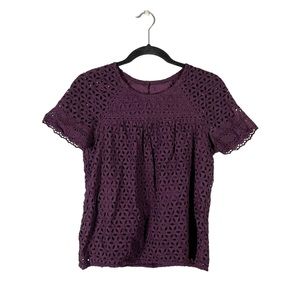 J. Crew Purple Doily Preppy Lace Business Casual Short Sleeve Blouse Top